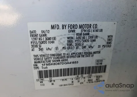 2013 Ford Explorer Xlt из США, поврежденный, VIN 1FM5K8D87DGA41653